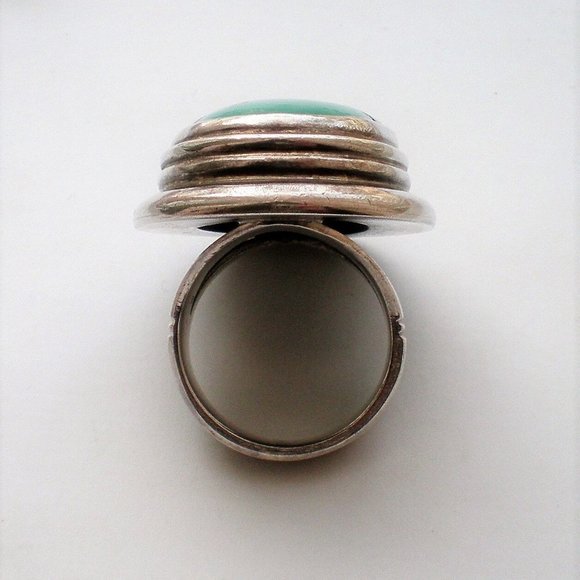 Gorgeous Vintage HUGE Sterling Silver 925 Turquoise Cocktail Dinner Ring 31 g. - Picture 6 of 8
